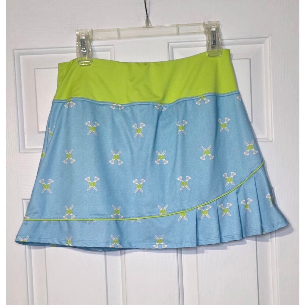 Ladies BIRDIES‎ AND BOWS Blue & Lime Green Golf Tennis Knit Skort size M